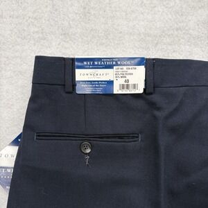 Towncraft Dress Pants Mens 40 Blue Wet Weather Wool Pleated Wrinkle Free Vintage